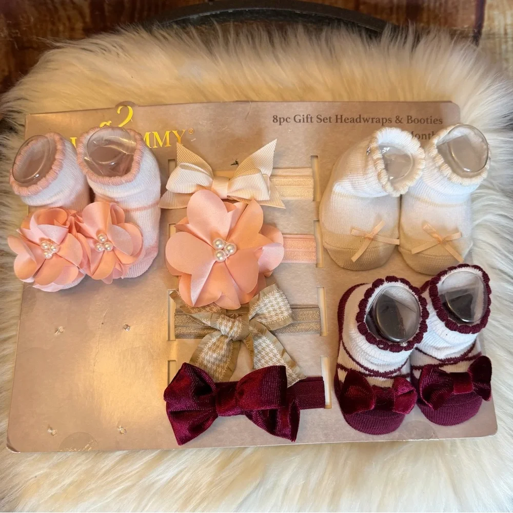 Elly & Emmy 7pc Baby Girl Gift Set Headwraps & Booties 0-12 Months